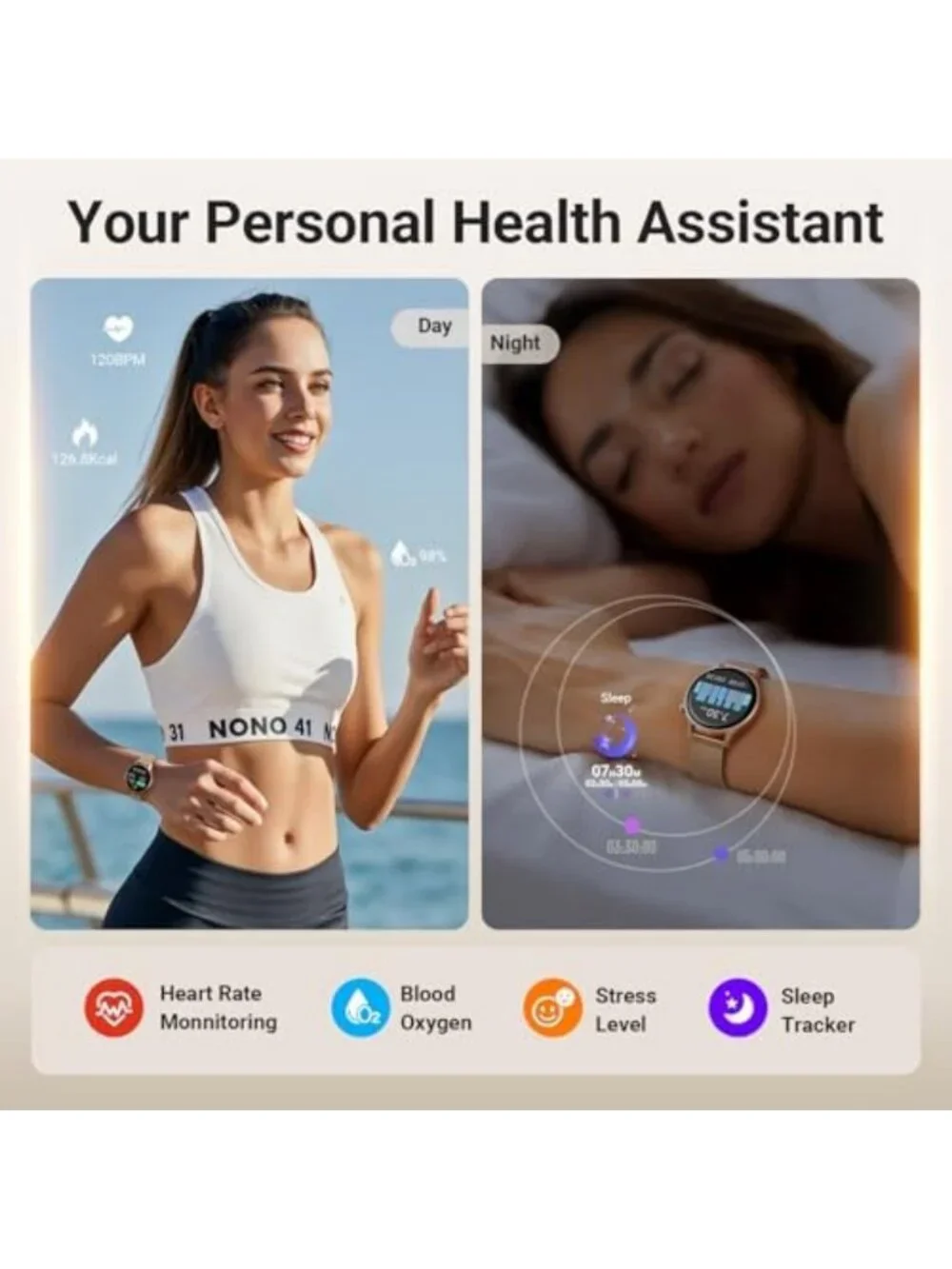 Stylish Smart Watch for Women, Compatible with Android & iPhone, Bronze Color